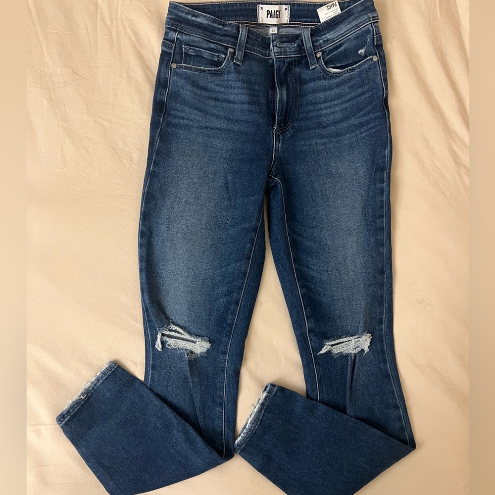 Paige Ripped Skinny Jeans, Dark Wash, Size 25